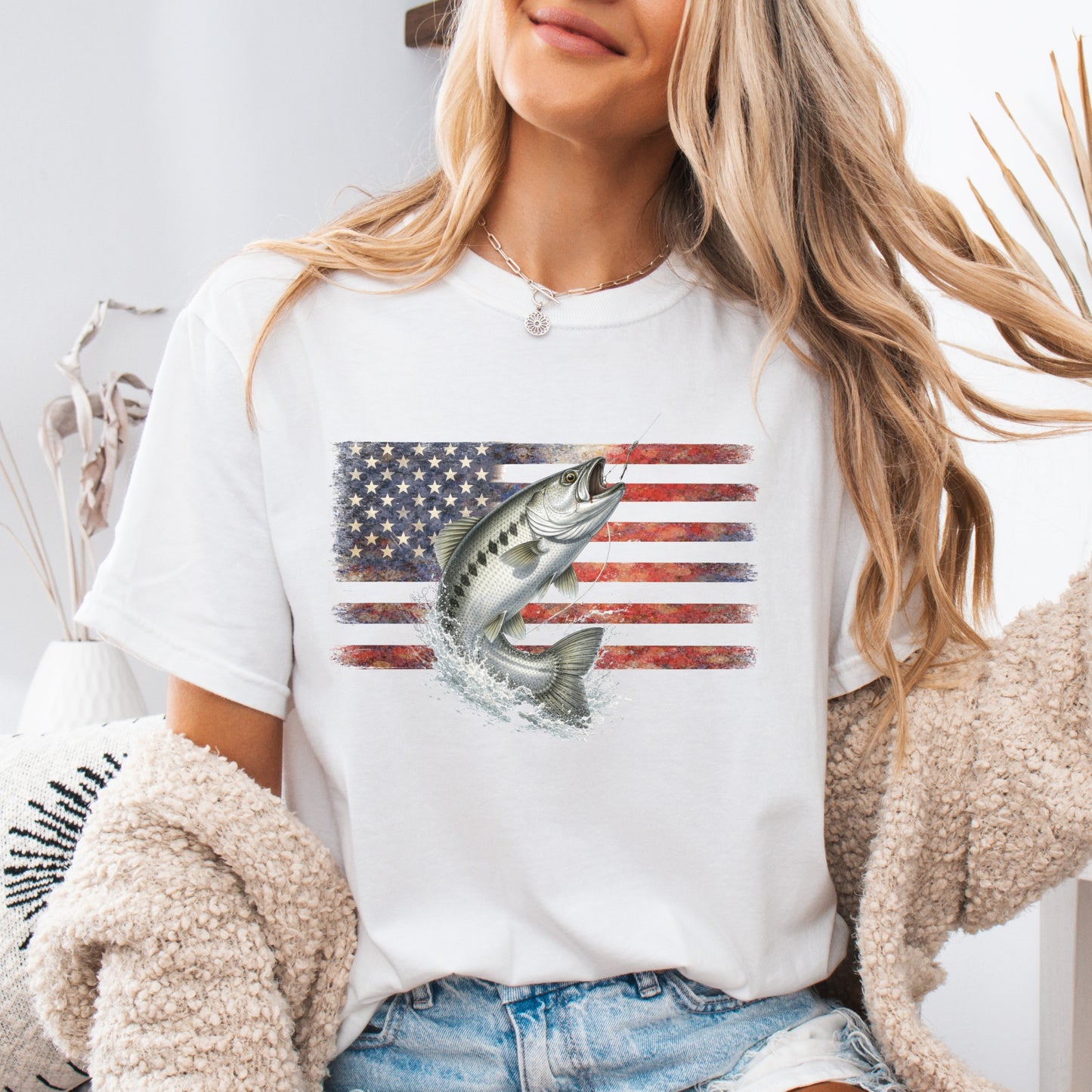Fishing T Shirt USA Flag Fish Out of Water gift for fisherman Chinook Salmon
