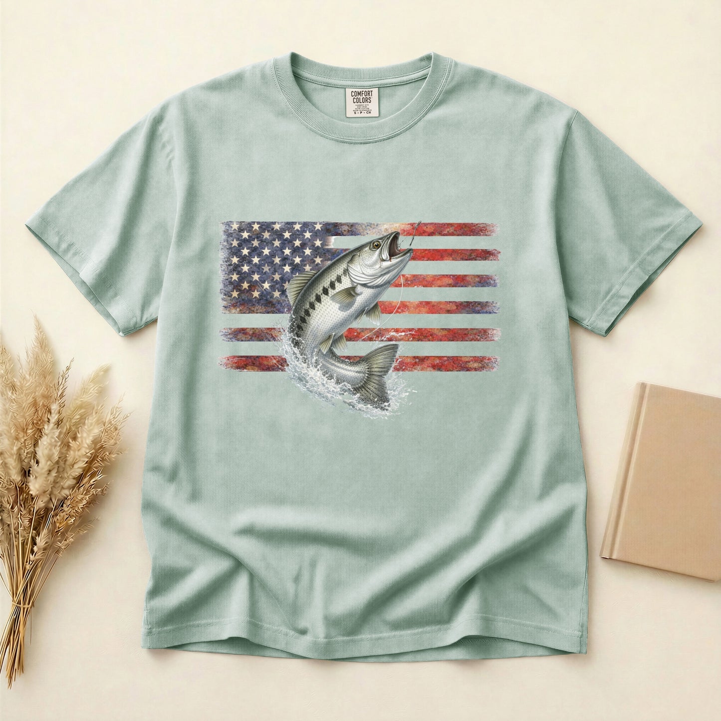 Fishing T Shirt USA Flag Fish Out of Water gift for fisherman Chinook Salmon