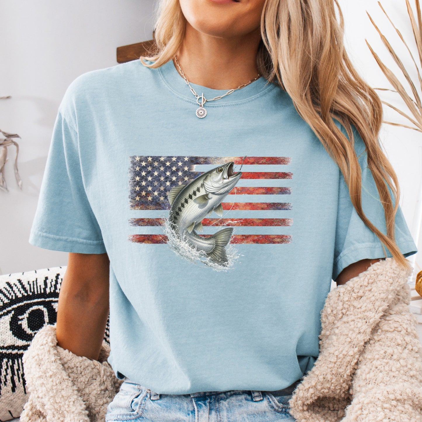 Fishing T Shirt USA Flag Fish Out of Water gift for fisherman Chinook Salmon