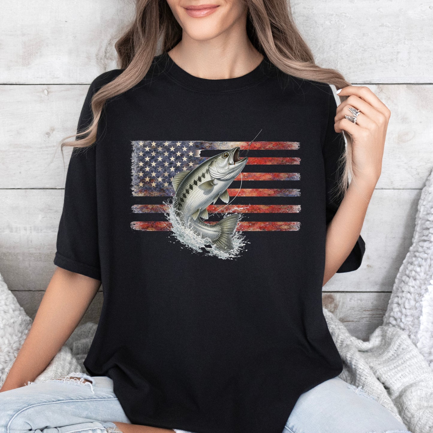 Fishing T Shirt USA Flag Fish Out of Water gift for fisherman Chinook Salmon