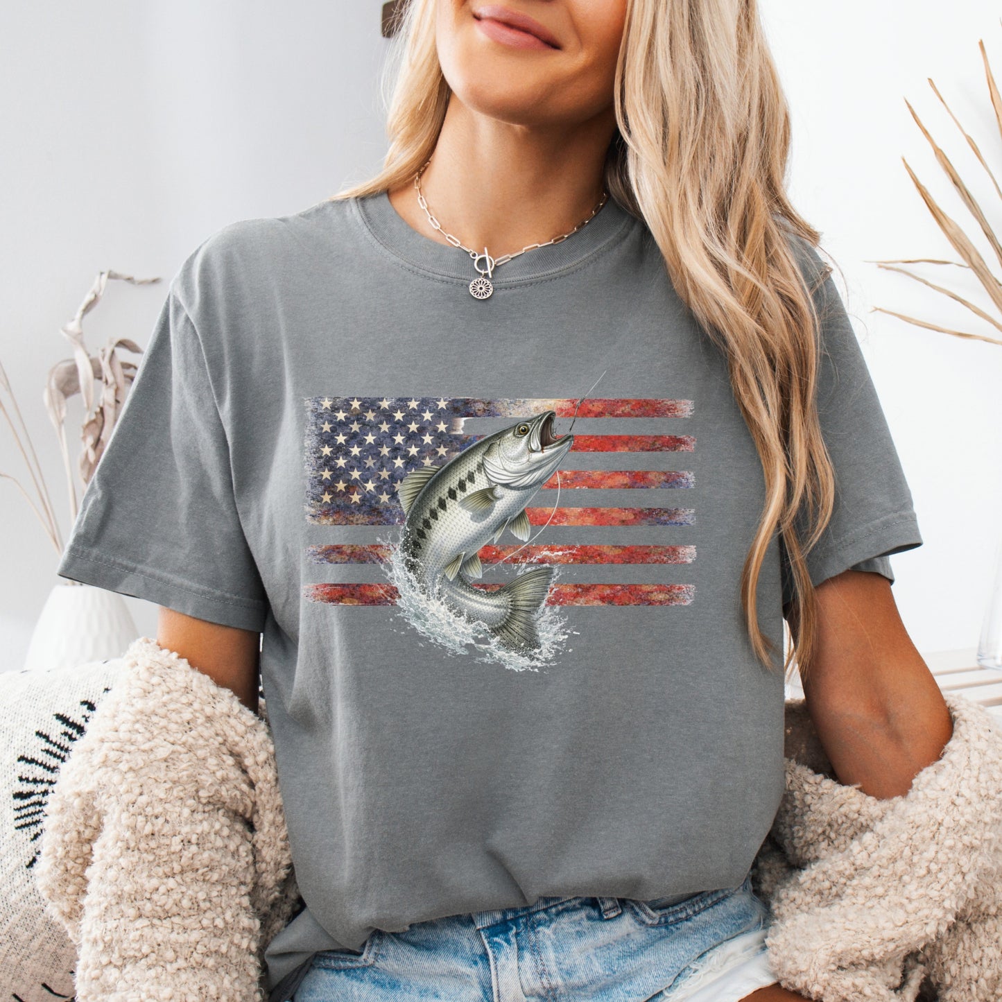 Fishing T Shirt USA Flag Fish Out of Water gift for fisherman Chinook Salmon