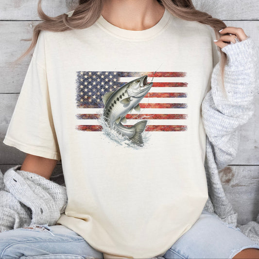 Fishing Ivory t-shirt with American flag