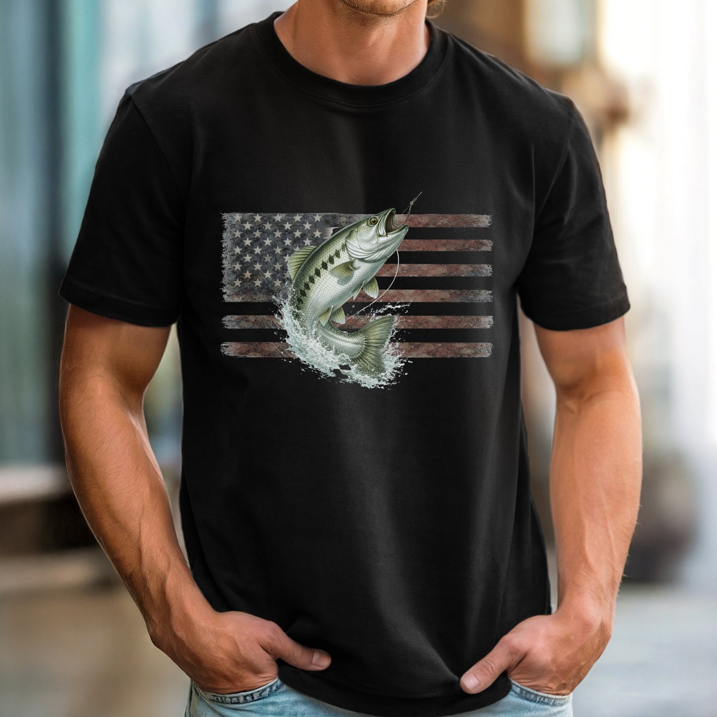 American Flag Fish T-Shirt | Vintage Fishing Graphic Tee | Gift for fishermen
