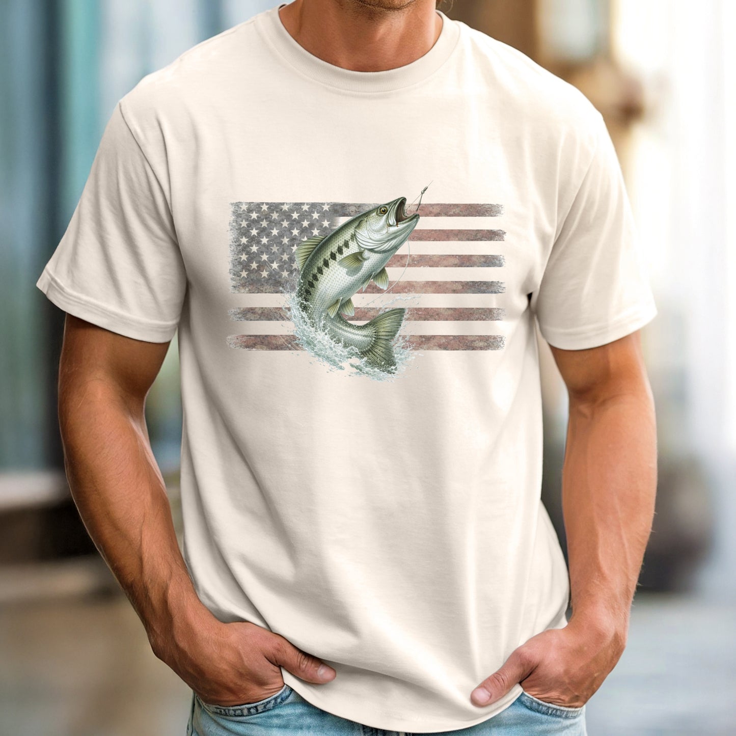 American Flag Fish T-Shirt | Vintage Fishing Graphic Tee | Gift for fishermen