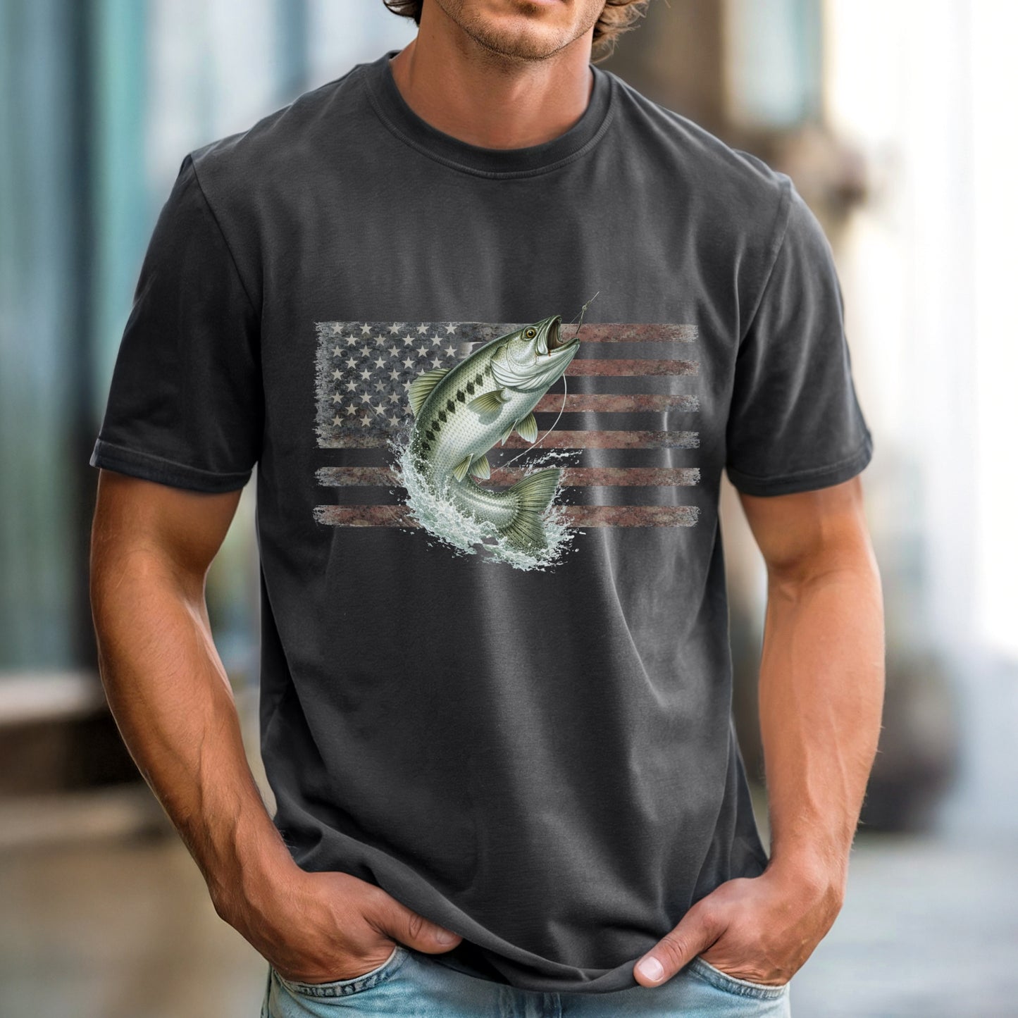 American Flag Fish T-Shirt | Vintage Fishing Graphic Tee | Gift for fishermen