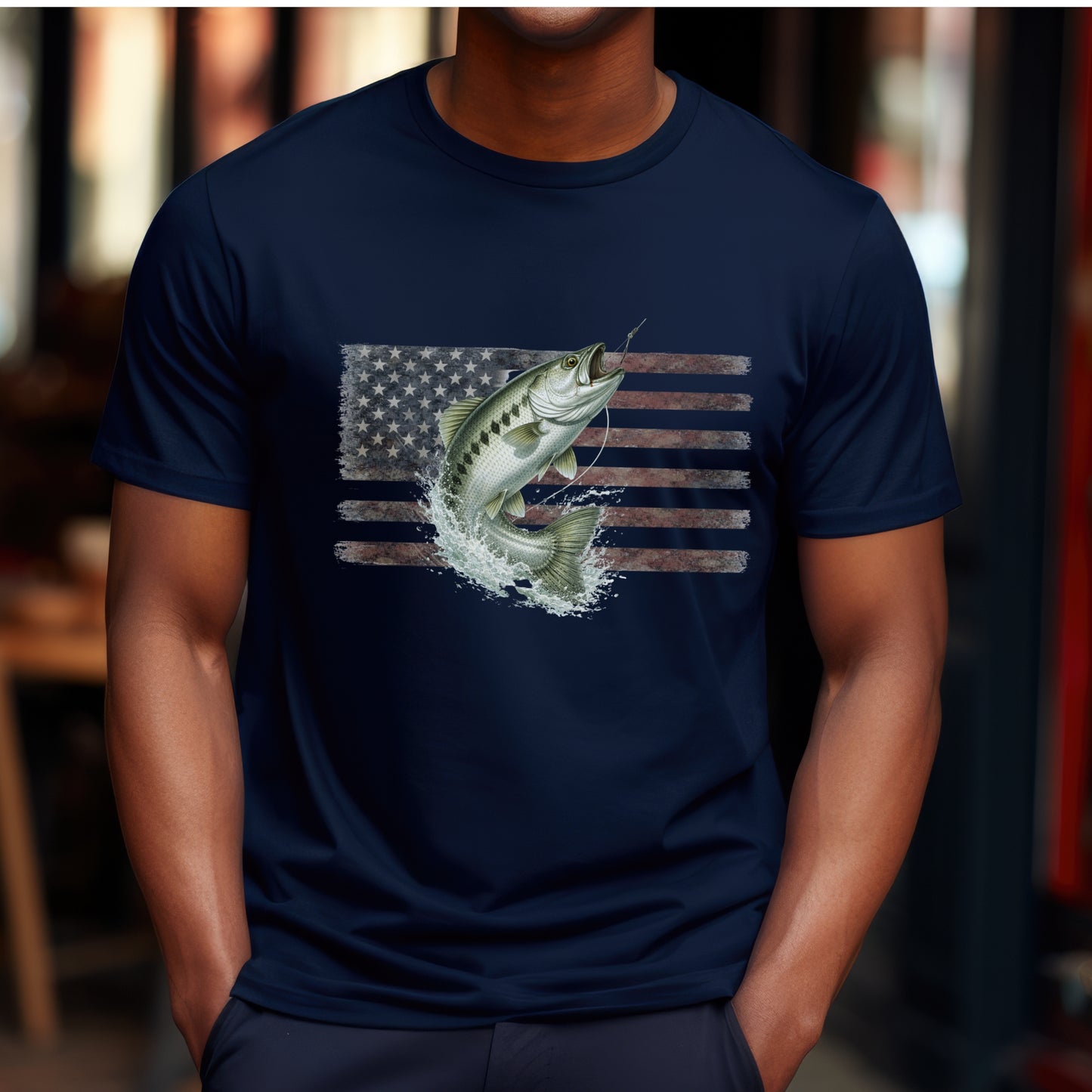 American Flag Fish T-Shirt | Vintage Fishing Graphic Tee | Gift for fishermen
