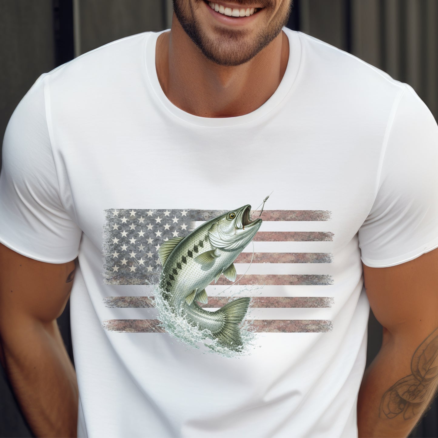American Flag Fish T-Shirt | Vintage Fishing Graphic Tee | Gift for fishermen