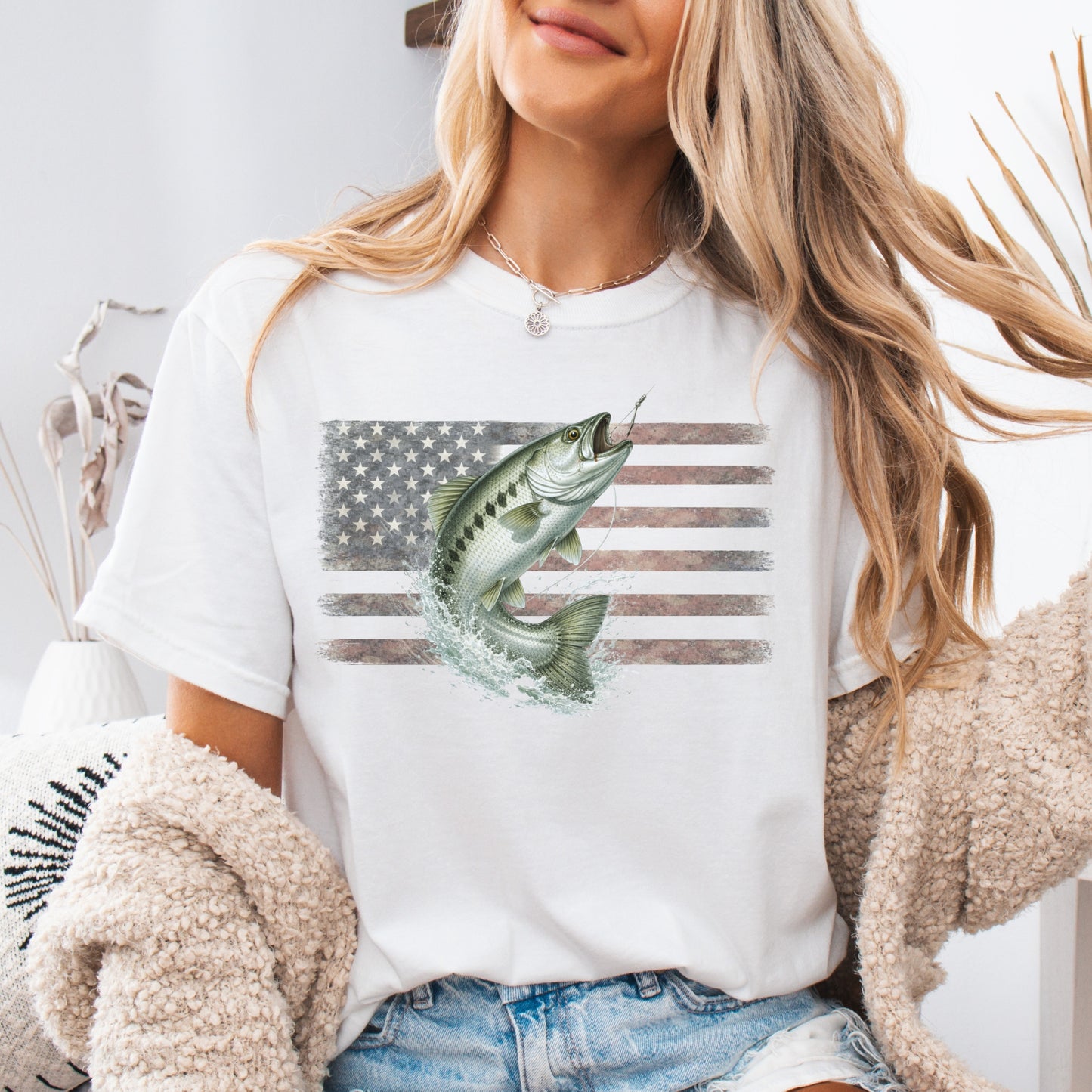 American Flag Fish T-Shirt | Vintage Fishing Graphic Tee | Gift for fishermen