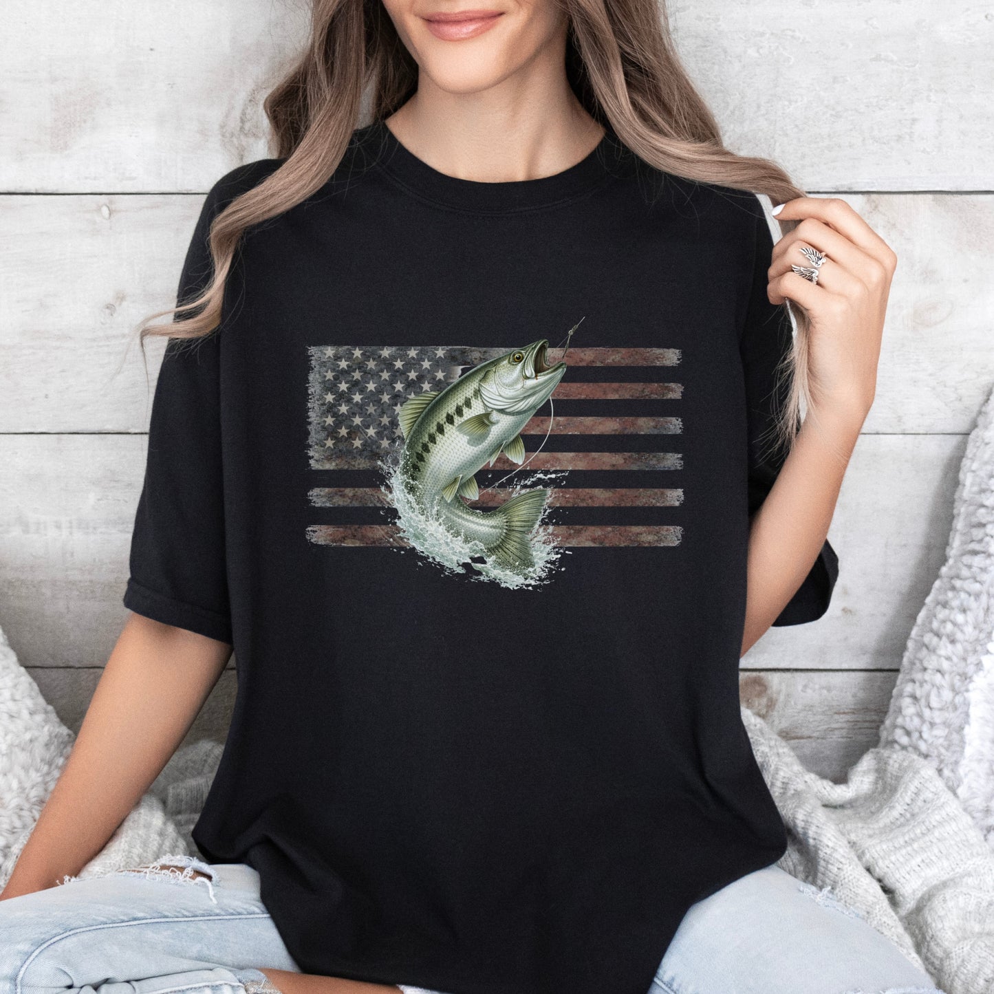 American Flag Fish T-Shirt | Vintage Fishing Graphic Tee | Gift for fishermen