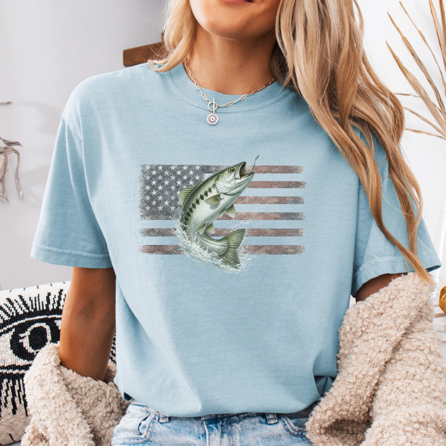 American Flag Fish T-Shirt | Vintage Fishing Graphic Tee | Gift for fishermen