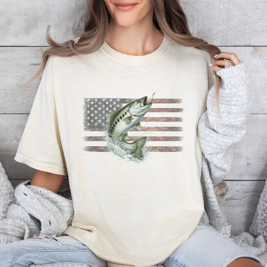 American Flag Fish T-Shirt | Vintage Fishing Graphic Tee | Gift for fishermen