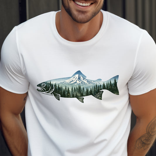 Mountain Fish T-Shirt — Outdoor Fishing Mt Hood Northwest gift for fishing lovers