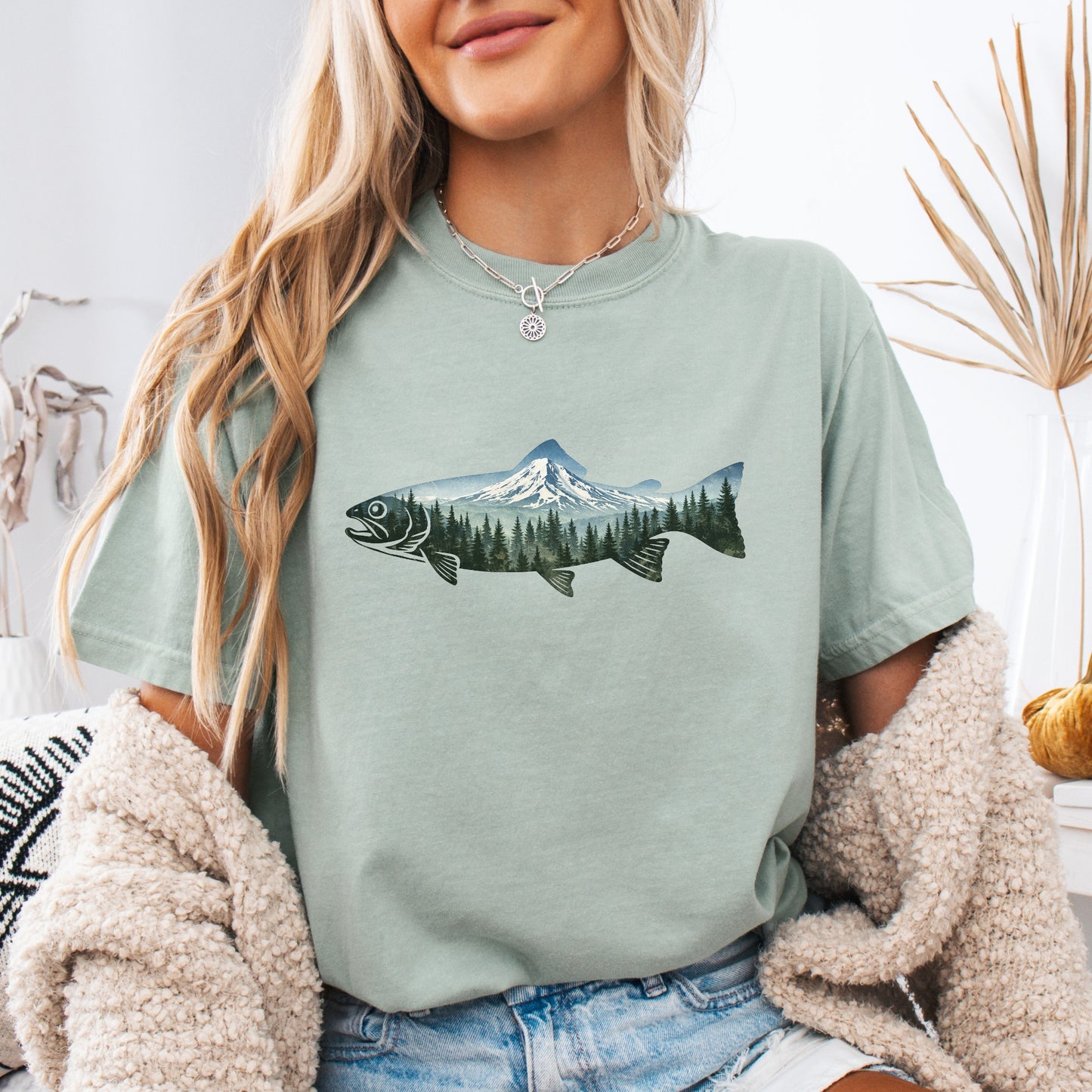 Mountain Fish T-Shirt — Outdoor Fishing Mt Hood Northwest gift for fishing lovers