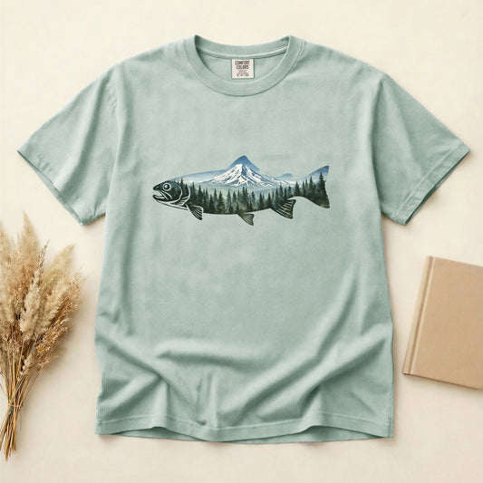Mountain Fish T-Shirt — Outdoor Fishing Mt Hood Northwest gift for fishing lovers