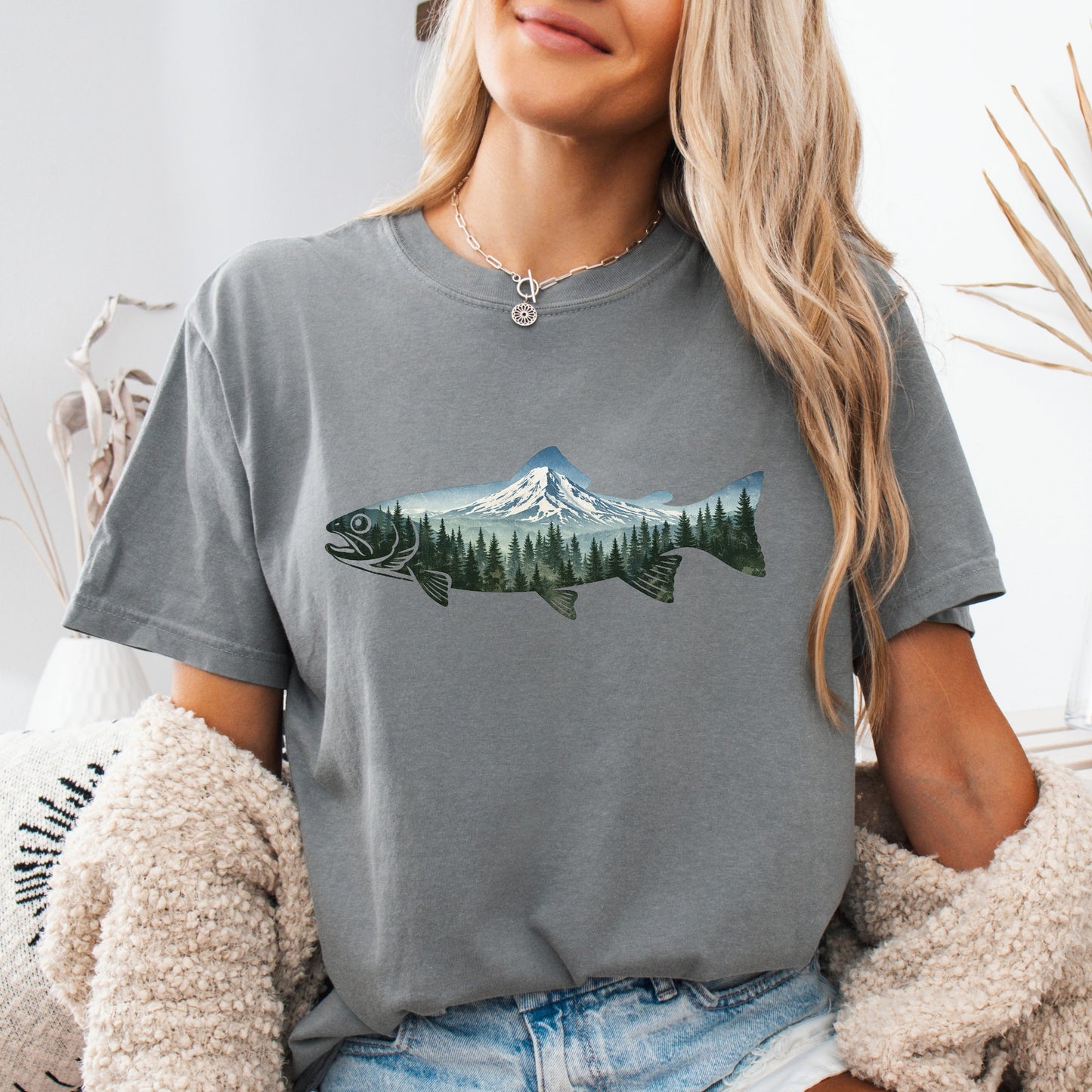 Mountain Fish T-Shirt — Outdoor Fishing Mt Hood Northwest gift for fishing lovers