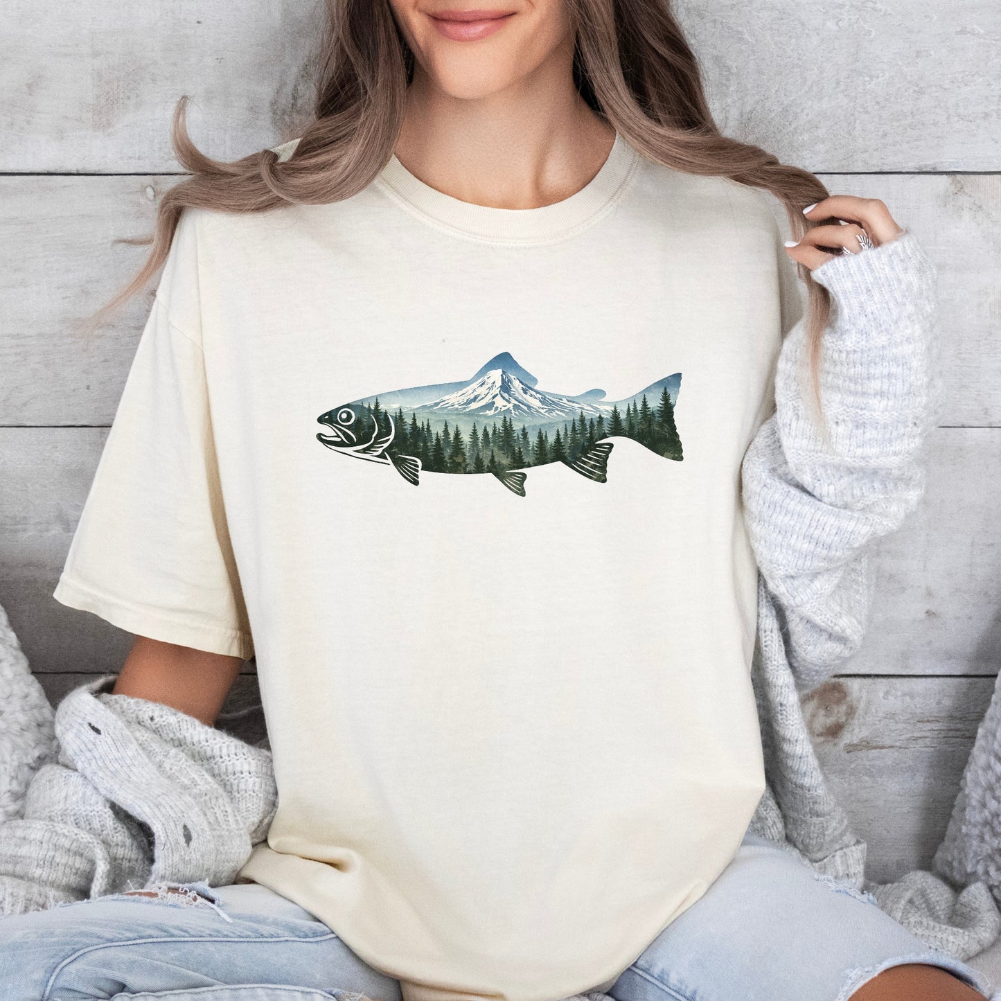 Mountain Fish T-Shirt — Outdoor Fishing Mt Hood Northwest gift for fishing lovers