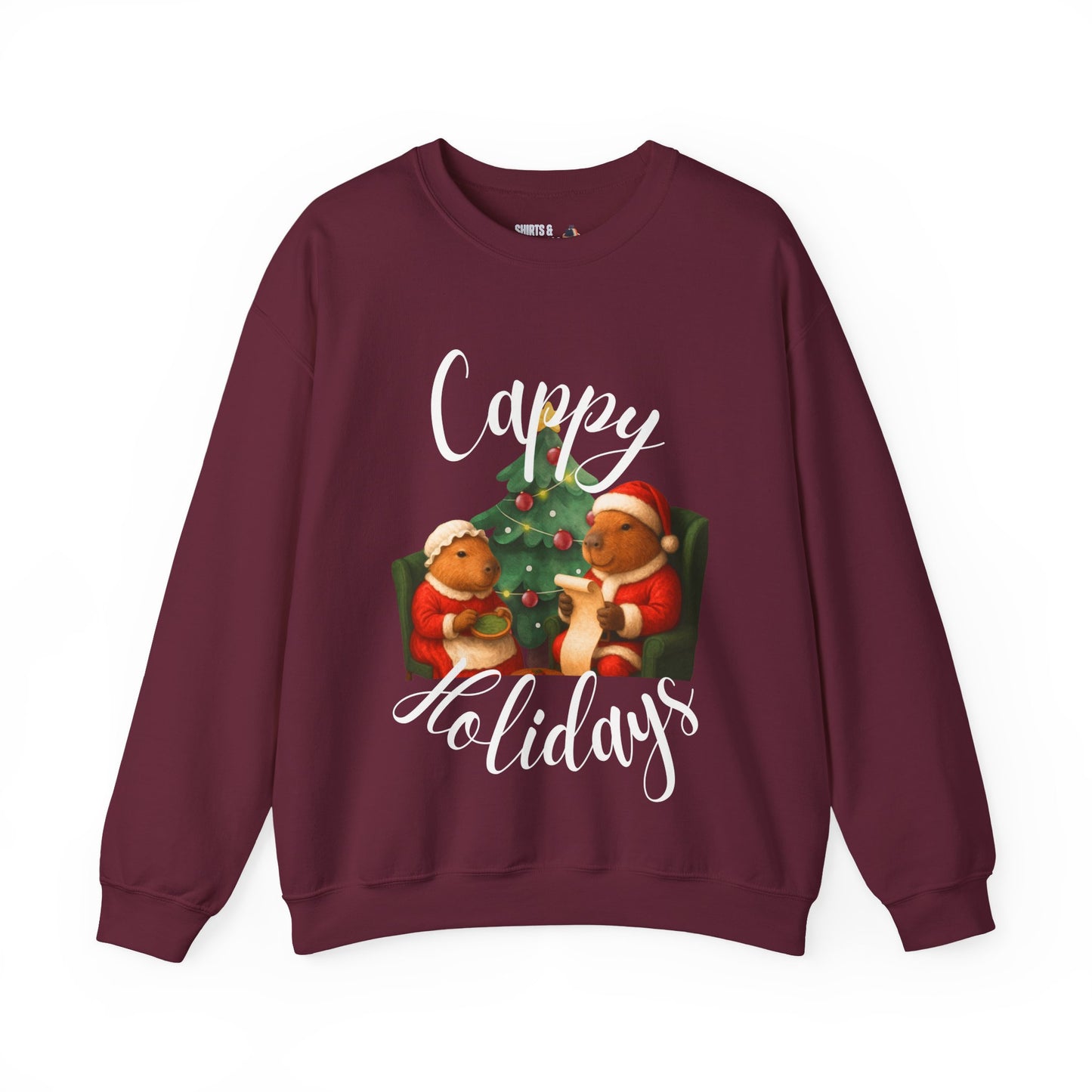 Holiday Crewneck Sweatshirt – 'Cappy Holidays' Cute Capybara Christmas Sweater